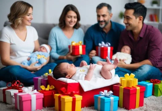 Nyfødte babyer der får gaver